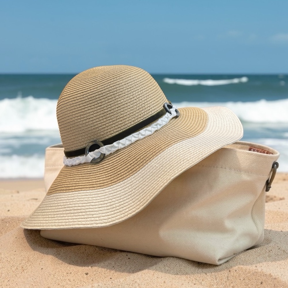Baroness Ashley Wide Brim Straw Sun Hat Packable Coastal Resort Hat